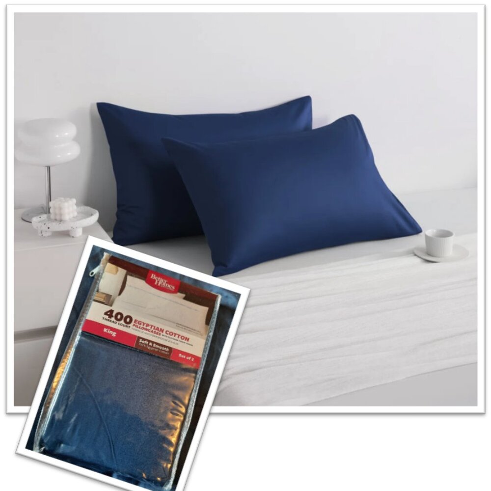BHG 400 Thread Count Egyptian Cotton KING Pillocase Set NWT! - 2 Peice, Navy (A)